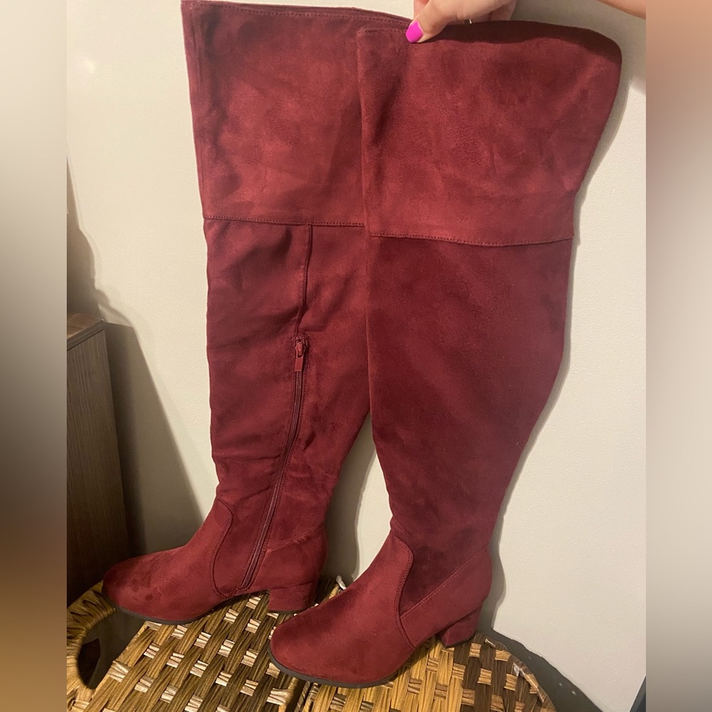 Burgundy over the knee boots